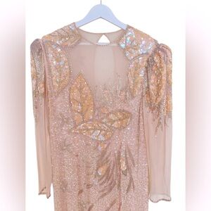 Stunning RARE Vintage Oleg Cassini Beaded Sequin Pale Pink Evening Gown